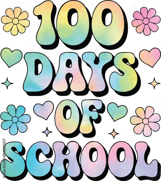 Fototapeta 100 days of school groovy typography t-shirt design.