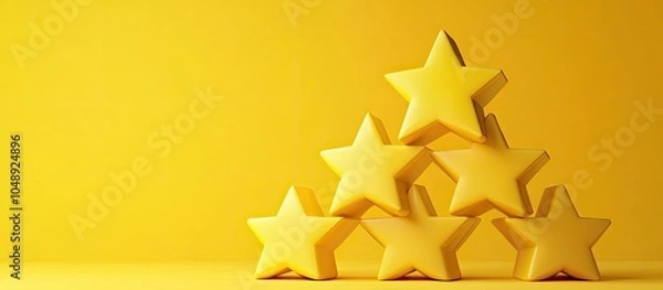 Fototapeta Customer satisfaction or client assessment Top notch service or product Favorable feedback or review Five stars arranged in a pyramid formation on a yellow backdrop. with copy space image