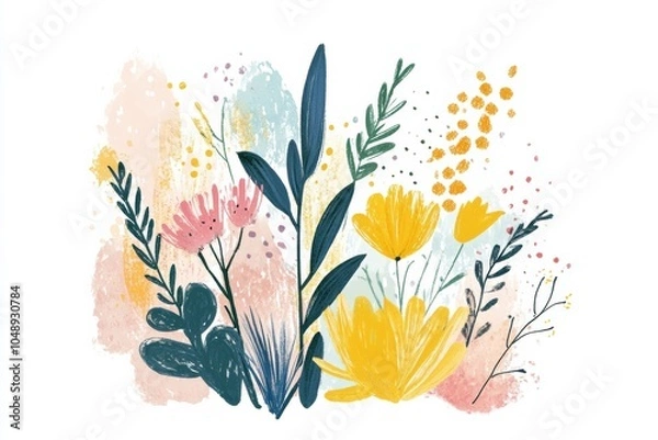 Fototapeta Warm, uplifting get well soon card featuring bright and gentle colors, light calligraphy, and a supportive message with simple illustrations of nature, cheerful and empathetic