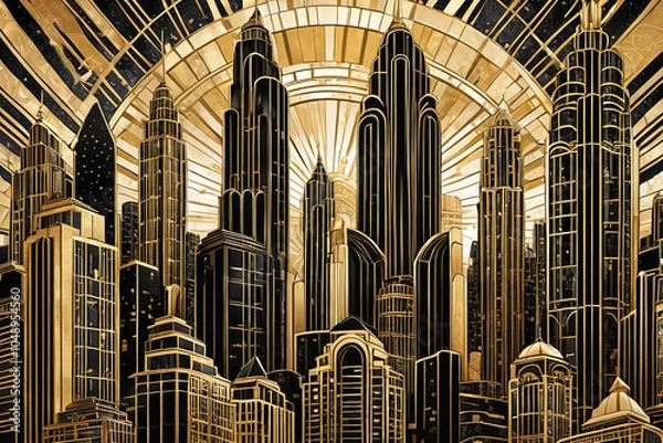 Obraz Art deco skyscraper cityscape in graphic style