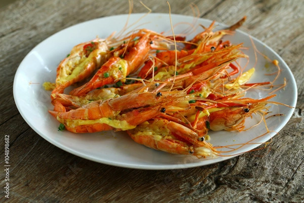 Obraz Grilled shrimp with cheese