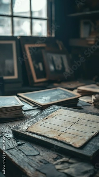 Obraz Weathered Directors Clapboard on Old Table