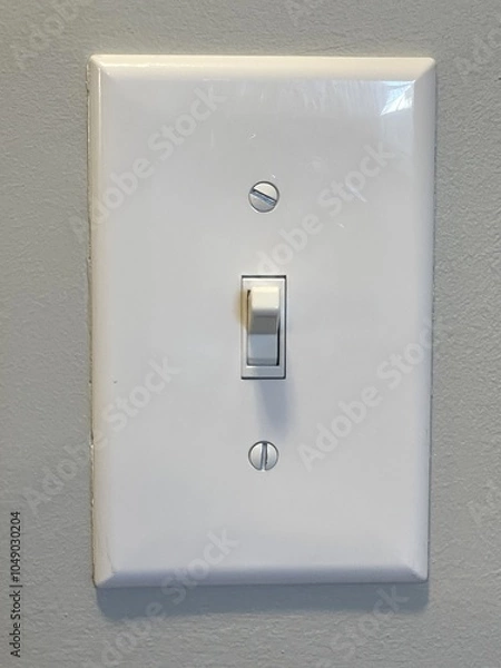 Obraz A white on and off light switch (with face plate) on a light grey wall.