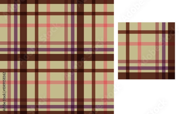 Fototapeta Neopolitan Plaid, Madra, beige, brown, pink, Vecotr, Seamless Repeating Pattern Tile