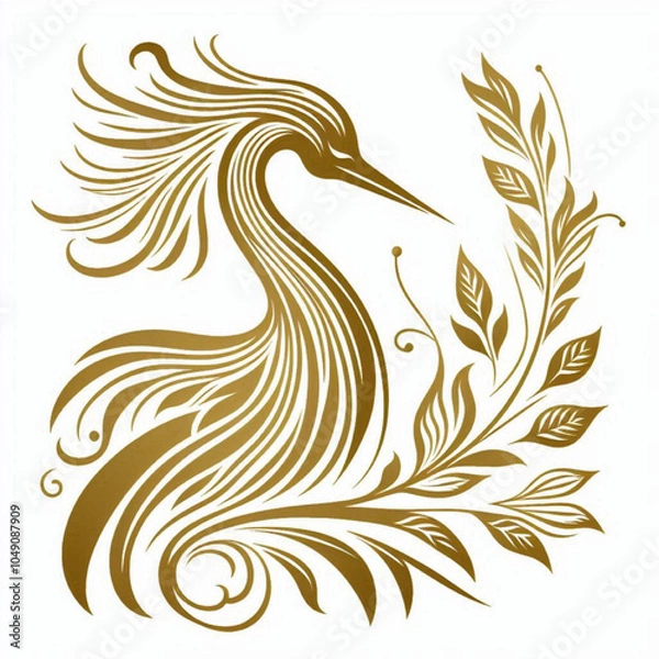 Fototapeta a stylized artistic of a stork in gold colour. 
