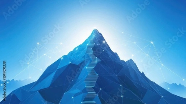 Fototapeta A stylized blue mountain with a staircase, symbolizing growth and aspiration.