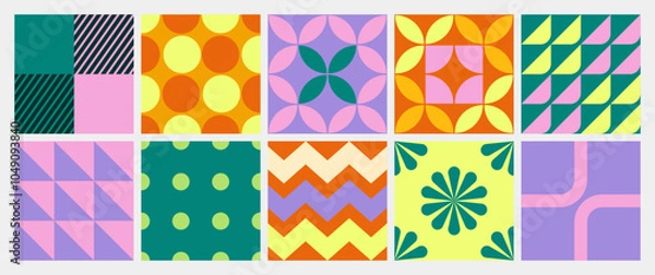 Fototapeta collection of textured vector backgrounds with simple and fun repeating patterns. Abstract colorful funky pattern for cards, posters, covers, banners, or branding.