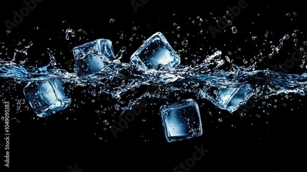 Fototapeta Refreshing Ice Cubes with Splashing Water: Realistic Vector for Cold Beverages