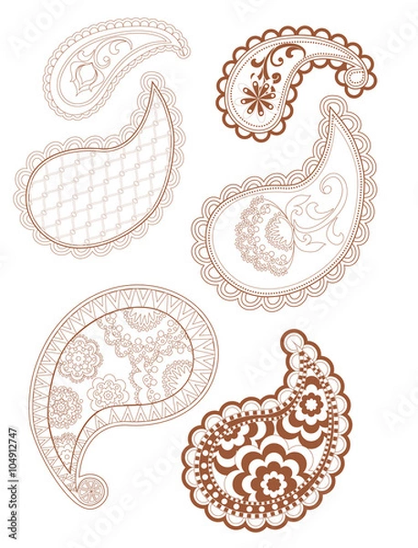 Fototapeta Isolated mehndi floral elements in ethnic Oriental style.