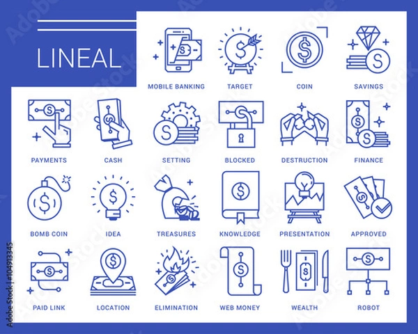 Fototapeta Line vector icons in a modern style. Business and finance, mobile payments, e-currency, speculation, mobile banking.