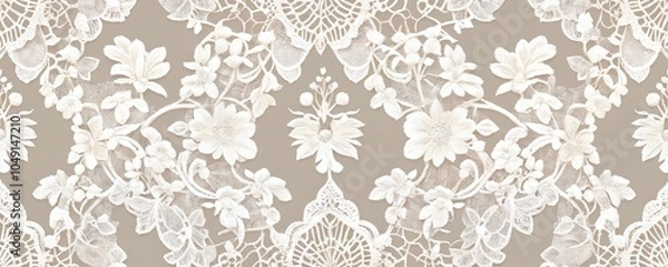 Fototapeta Delicate floral lace fabric with intricate patterns in a subtle beige background