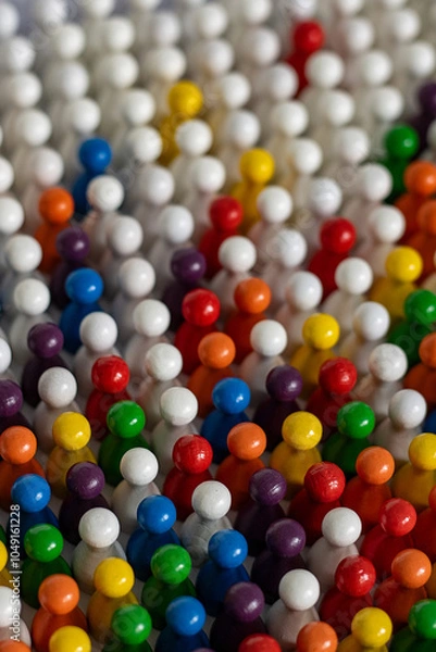 Fototapeta Playful Conceptss: Colorful gamefigurines in a pattern symbolizing increasing diversity
