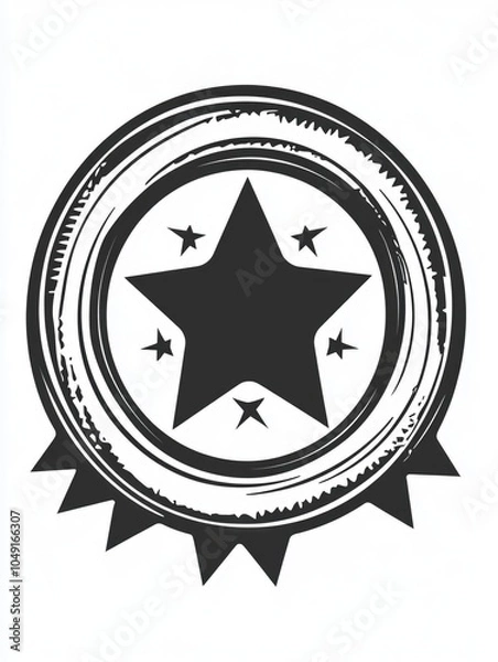 Fototapeta Black and white star with a circle around it. The circle is a ribbon and the star is surrounded by five other stars