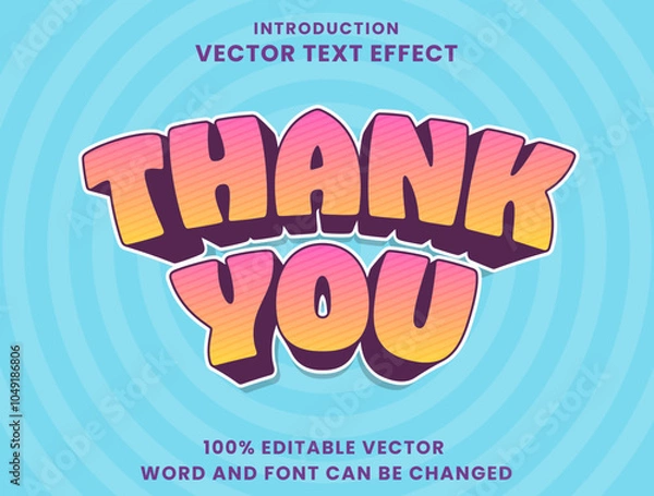 Fototapeta Editable text effect Thank You 3d Cartoon template style premium vector