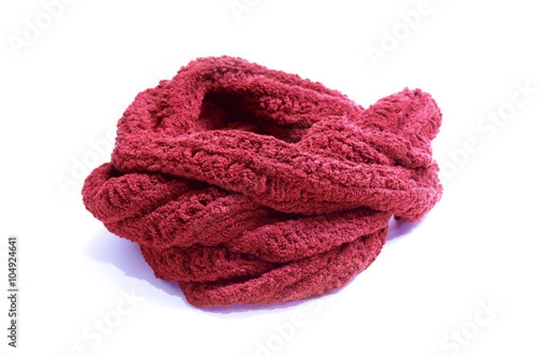 Obraz Warm knitted red scarf isolated on white background