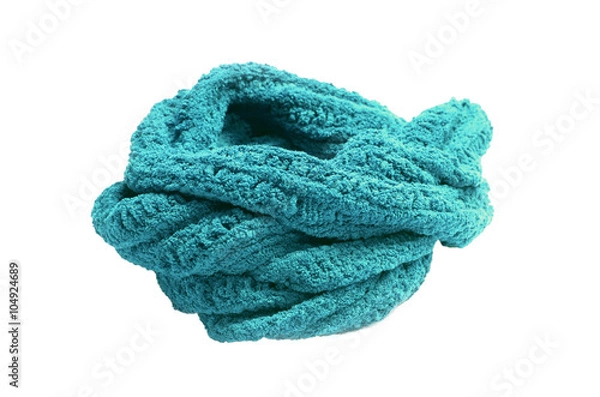 Obraz Warm knitted green scarf isolated on white background