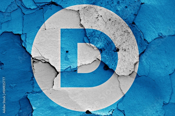 Obraz flag of Democrats painted on cracked wall