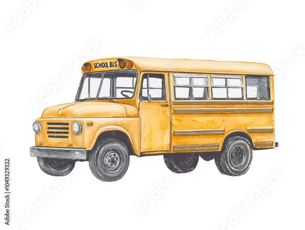 Fototapeta A vintage yellow school bus illustrated on a black background, showcasing its classic design and iconic color.