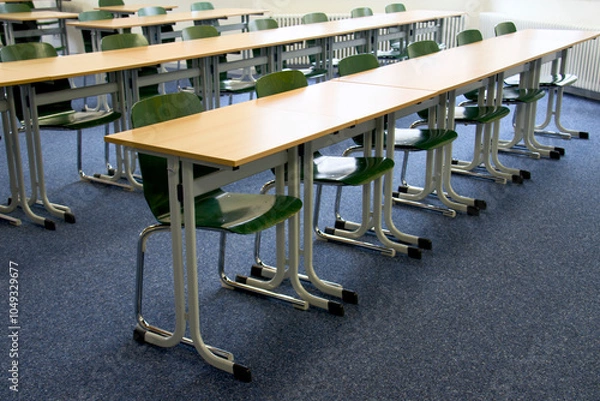 Fototapeta Klassenzimmer und Seminarraum mit Stühlen und Tischen