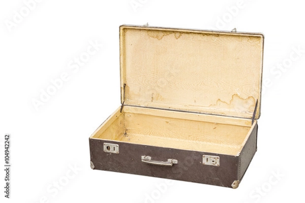Fototapeta Opened vintage suitcase on white