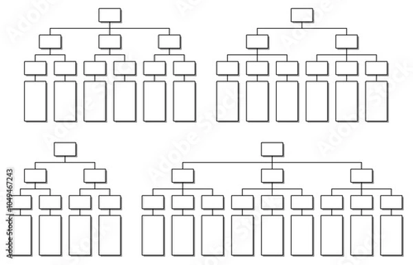 Fototapeta 様々な形の組織図、組織構造、ビジネス階層のベクターイラストセット