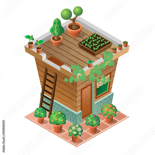 Obraz Garden house in spring and summer. 3d isometric view. Vector illustration.