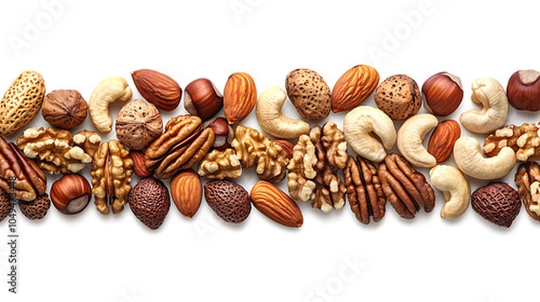 Fototapeta Assorted nuts and seeds arranged in a vibrant display