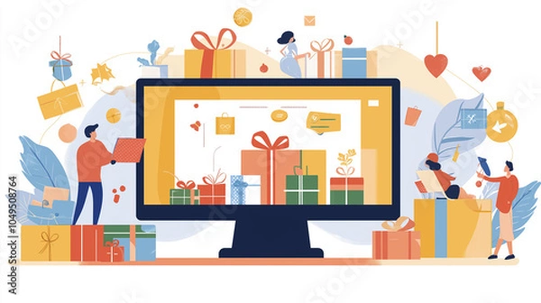 Fototapeta illustration of multi colors gifts with screen