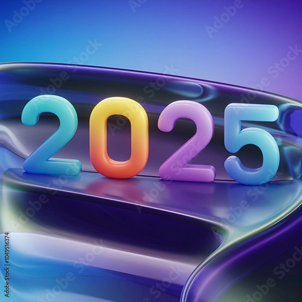 Fototapeta 
"3D Colorful 2025 Text with Plastic Texture on Vibrant Gradient Background - Modern New Year Design"






