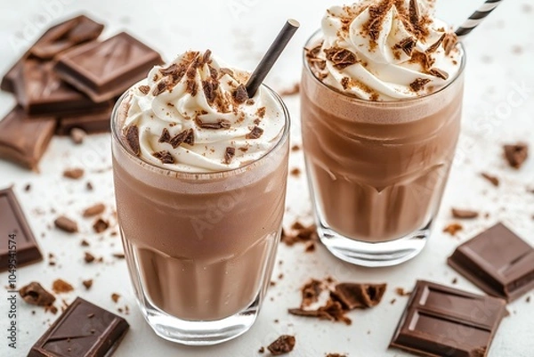 Fototapeta Delicious Chocolate Milkshake on a White Background with Rich and Creamy Texture