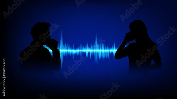 Fototapeta silhouettes woman and man two individuals engaged in a telephone conversation. Each figure is holding a telephone handset to their ear. suggesting a direct and personal mode of communication