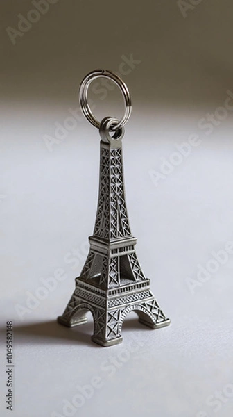 Obraz silver eiffel tower keychain on white background