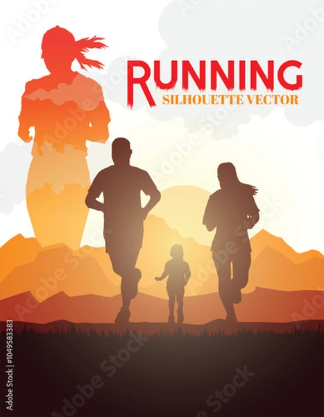Fototapeta running, run, running silhouette, runner silhouette, sport, illustration, 
vector, shoes running, trail running, runner marathon