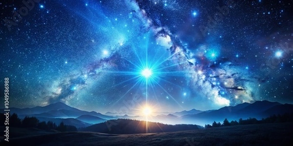 Fototapeta Blue Glow Effect with Double Exposure, Stars and Particles for Stunning Visuals