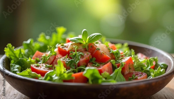Fototapeta Gourmet Mixed Green Salad with Fresh Herbs for a Delightful and Healthy Dining Experience