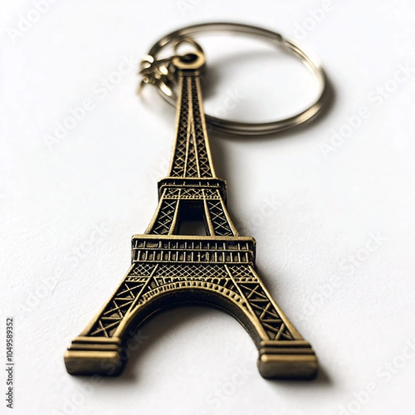 Obraz gold eiffel tower keychain on white background close up
