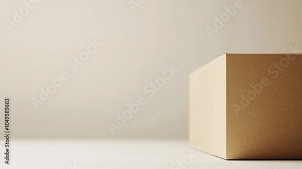 Fototapeta minimalist white background with simple beige cardboard box