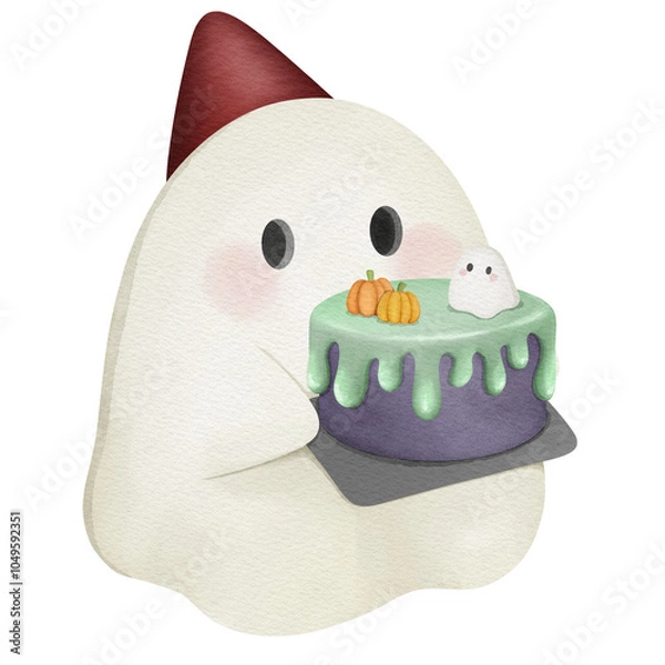 Obraz little ghost holding cake