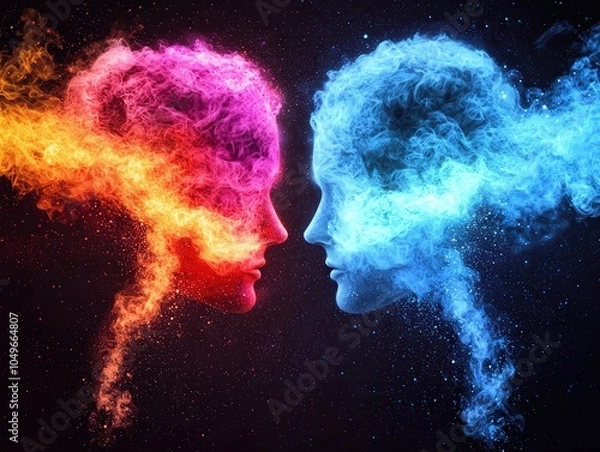 Fototapeta The Dance of Elements Fire and Ice Personified in Ethereal Smoke Forms