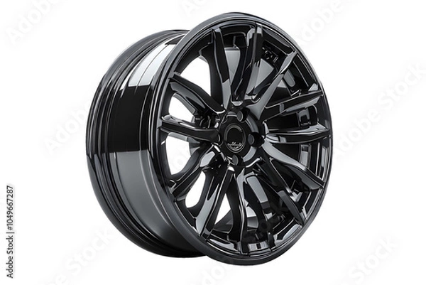 Fototapeta Wheel Alloy car wheels Rim dark black chrome or Mag Wheel high performance auto part decoration isolated on transparent background or cut out PNG. Transport vehicles transportation. Car accessories.