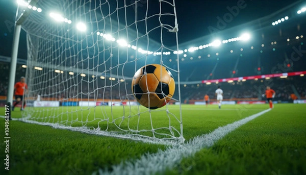 Obraz soccer ball in the stadium, reaching goal point