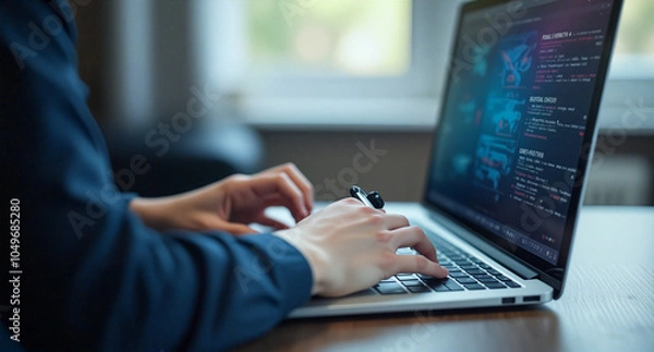 Obraz person typing on a laptop