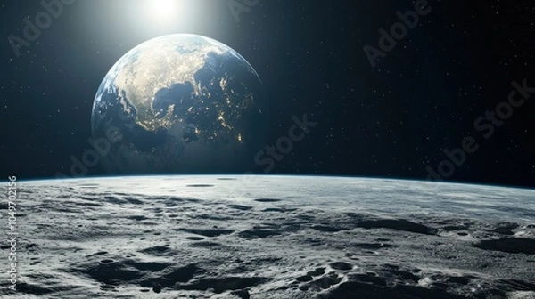 Fototapeta portrait of the earth looking blue from the moon