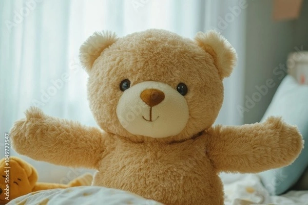 Fototapeta Cute Plush Bear with Open Arms on Bed