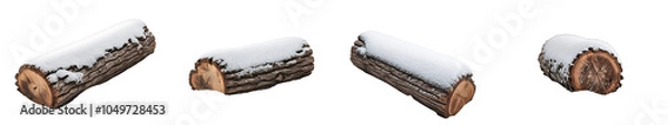Fototapeta Snowy Log PNG Collection Set Isolated on Transparent and White Background
