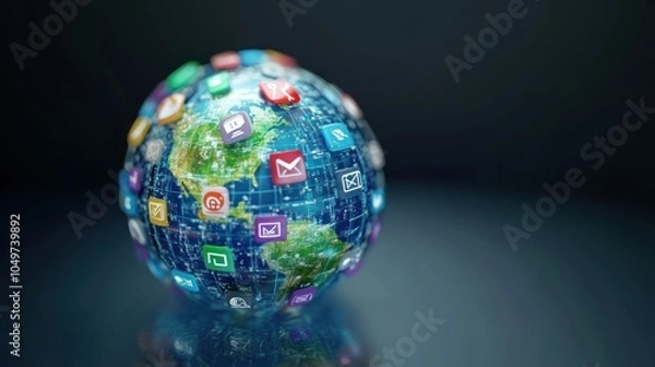 Fototapeta Global Connectivity: App Icons on a Digital Globe
