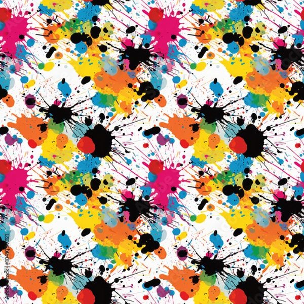 Fototapeta Bright graffiti splatter seamless pattern in multicolor. Pattern for wallpaper, background, print on fabric and paper.