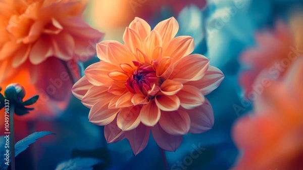 Obraz Close-up of a vibrant orange dahlia flower with blurred background.