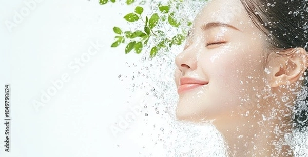 Obraz 顔に水しぶきを浴びる美しい女性