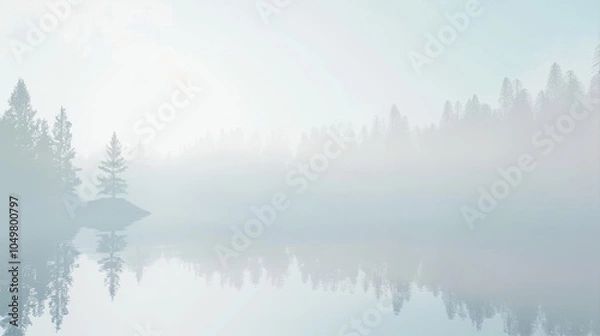 Obraz Calm lake on a foggy morning
